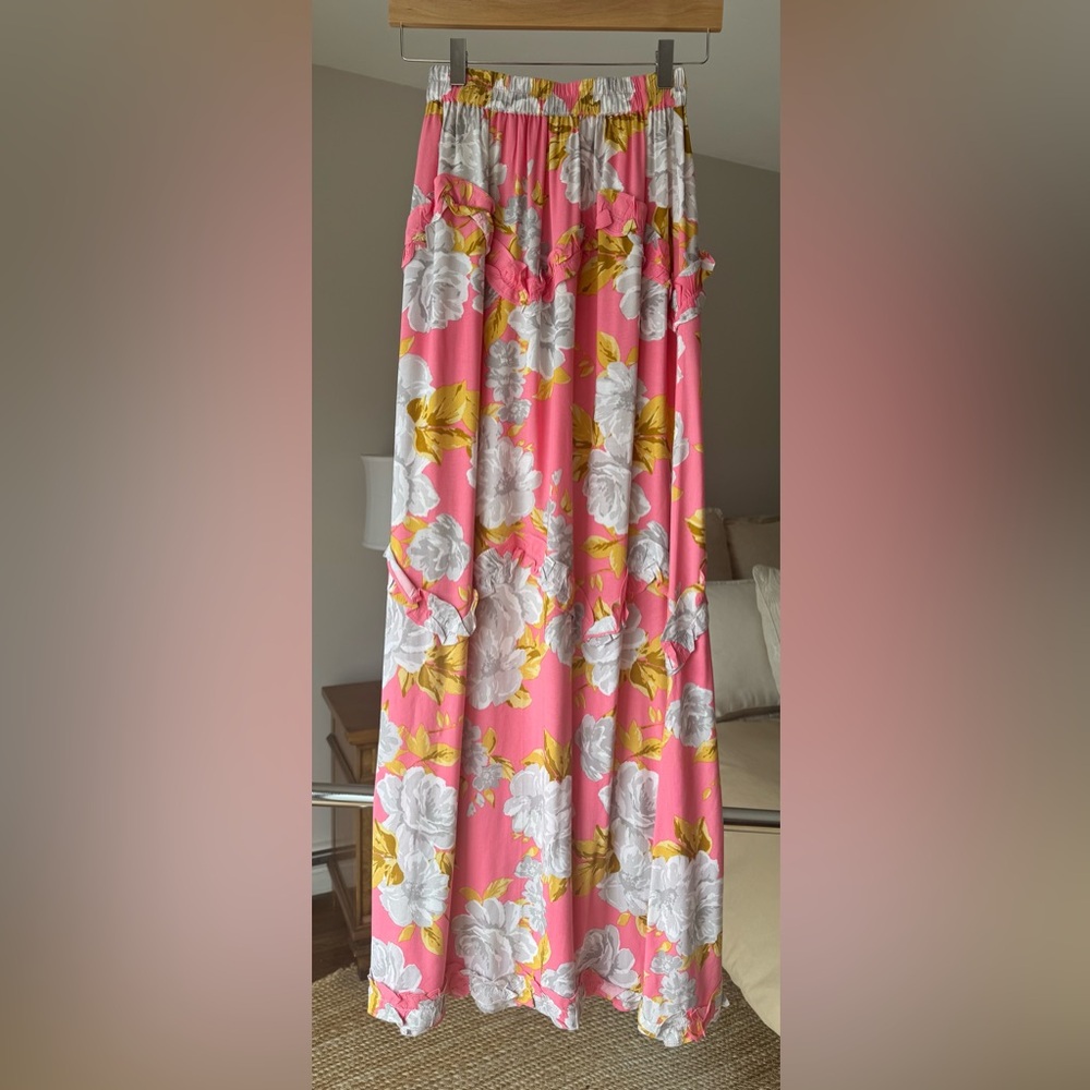 Tularosa Pink Floral Maxi Skirt with White and Yellow Flowers